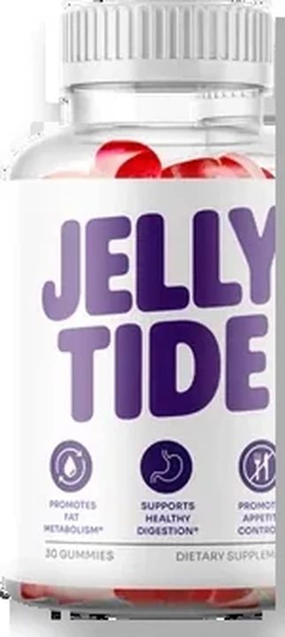 JellyTide bottle showing the 30-gummy dietary supplement front label